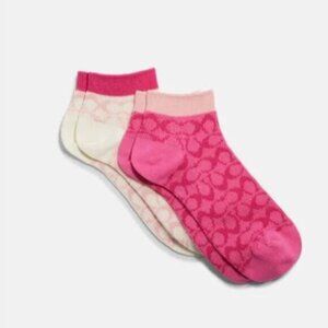 New Coach Set of Two Signature  Pink Chalk Ankle Socks Women's Shoe Size 5-10